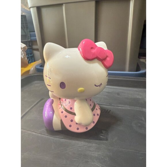 Rare Hello Kitty Ceramic Coin Bank By Sanrio 2007 Pink & Purple Polka Dot Dress - Picture 1 of 6
